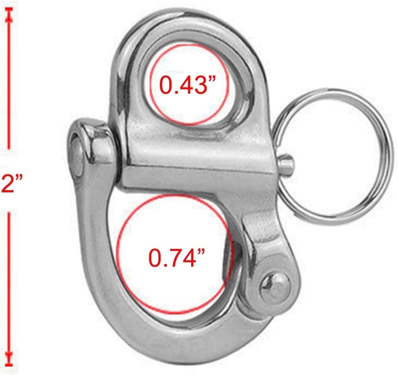 Douzime 2 Inches Fixed Bail Snap Shackle for Bracelet Sail Boat Yacht 316 Stainless Steel Silver 2 Pack - Image 2